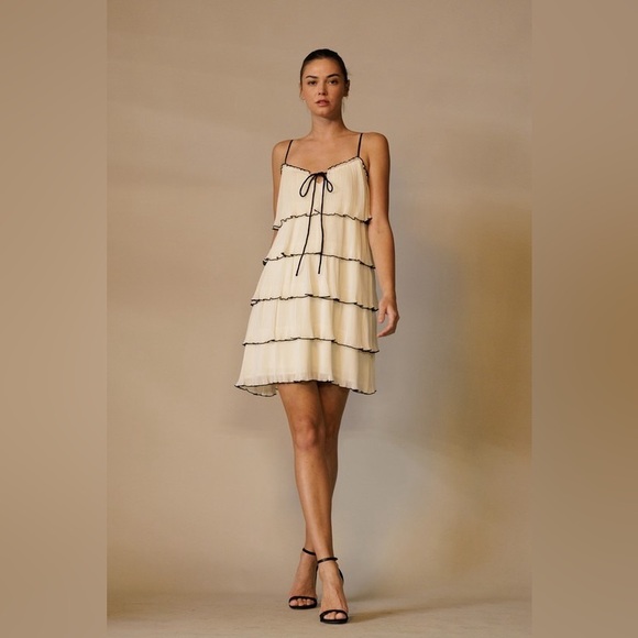 Tiered Ruffle Plisse Mini Dress with Front Tie - Picture 5 of 5